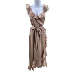 Show Me Your Mumu Samantha Women's Ruffle Wrap Dress Champagne Luxe M Bridesmaid